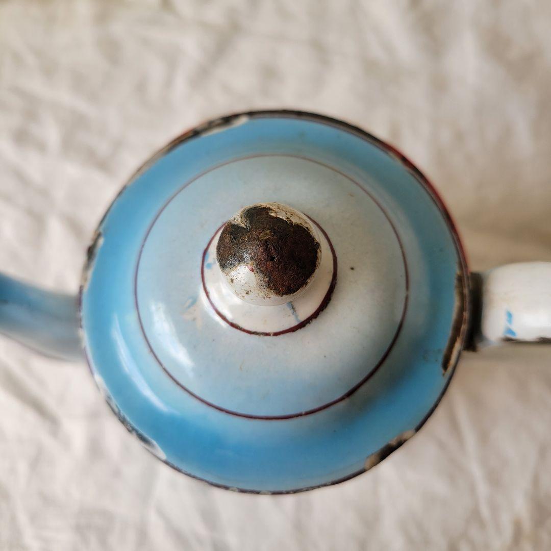 フランス　アンティーク　コーヒーポット　ホーロー　ブルー