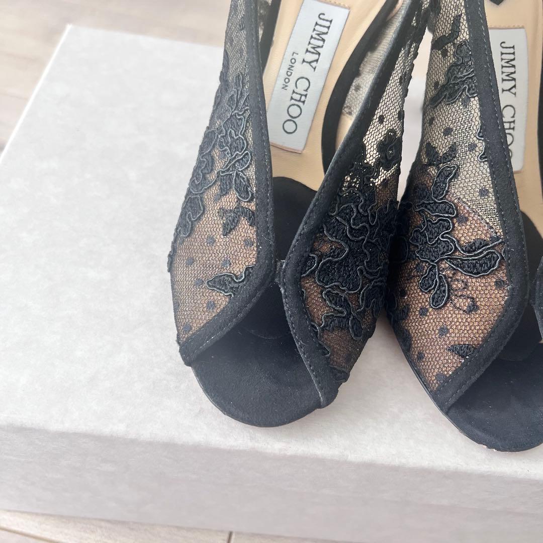 美品✨ ジミーチュウ レース オープントゥパンプス 34 ブラック