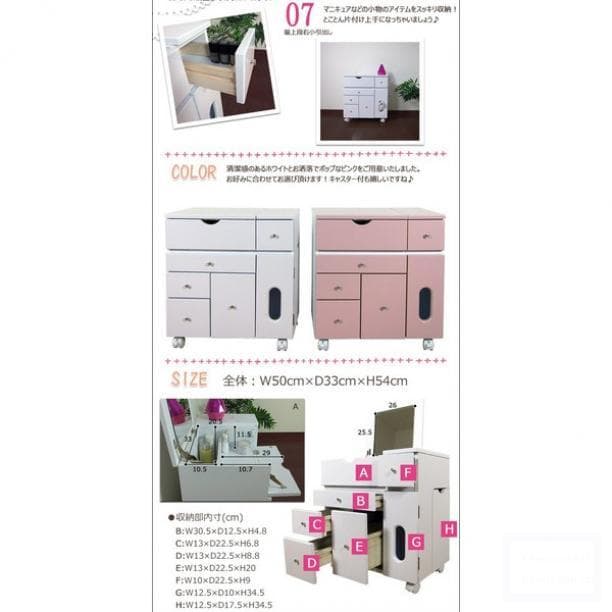 ミニドレッサー テーブル化粧品コスメ収納メイク台メイクボックスキャスター付