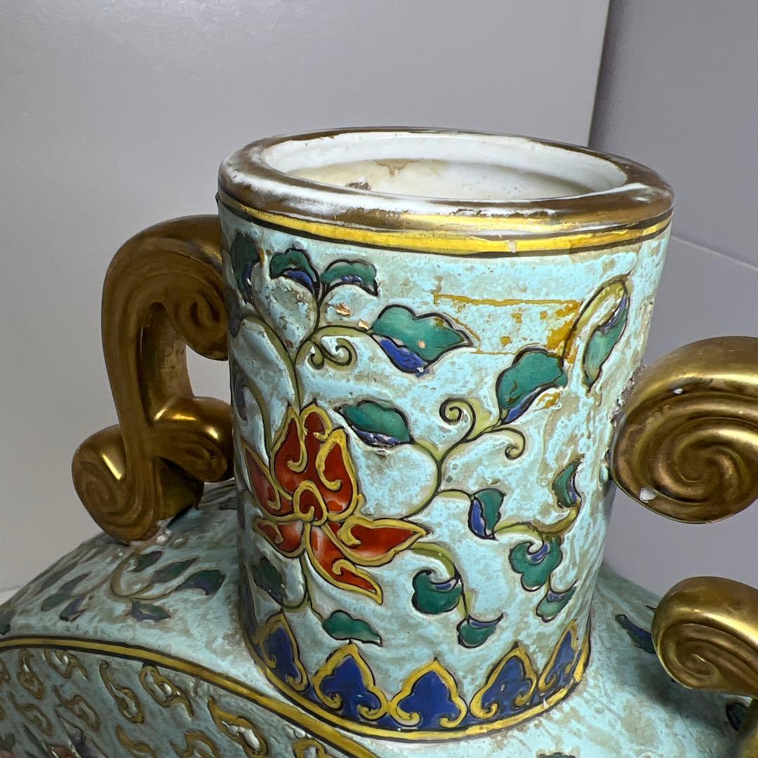 中国美術　粉彩　大花瓶　h40cm 東K8-0202③ タサオ