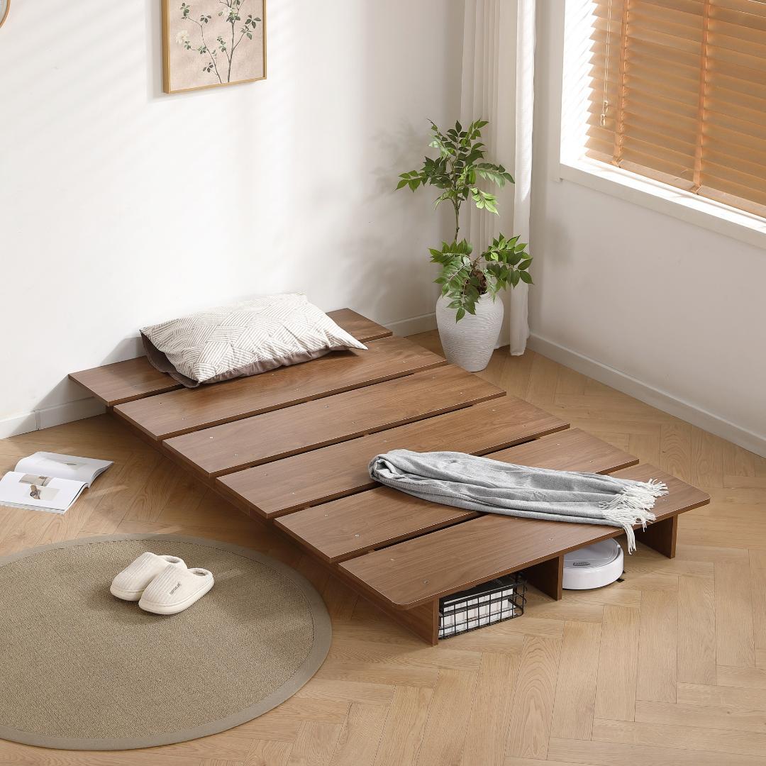 【幅100cm】ベッド　脚付き　木目調　コンパクト　BROWN