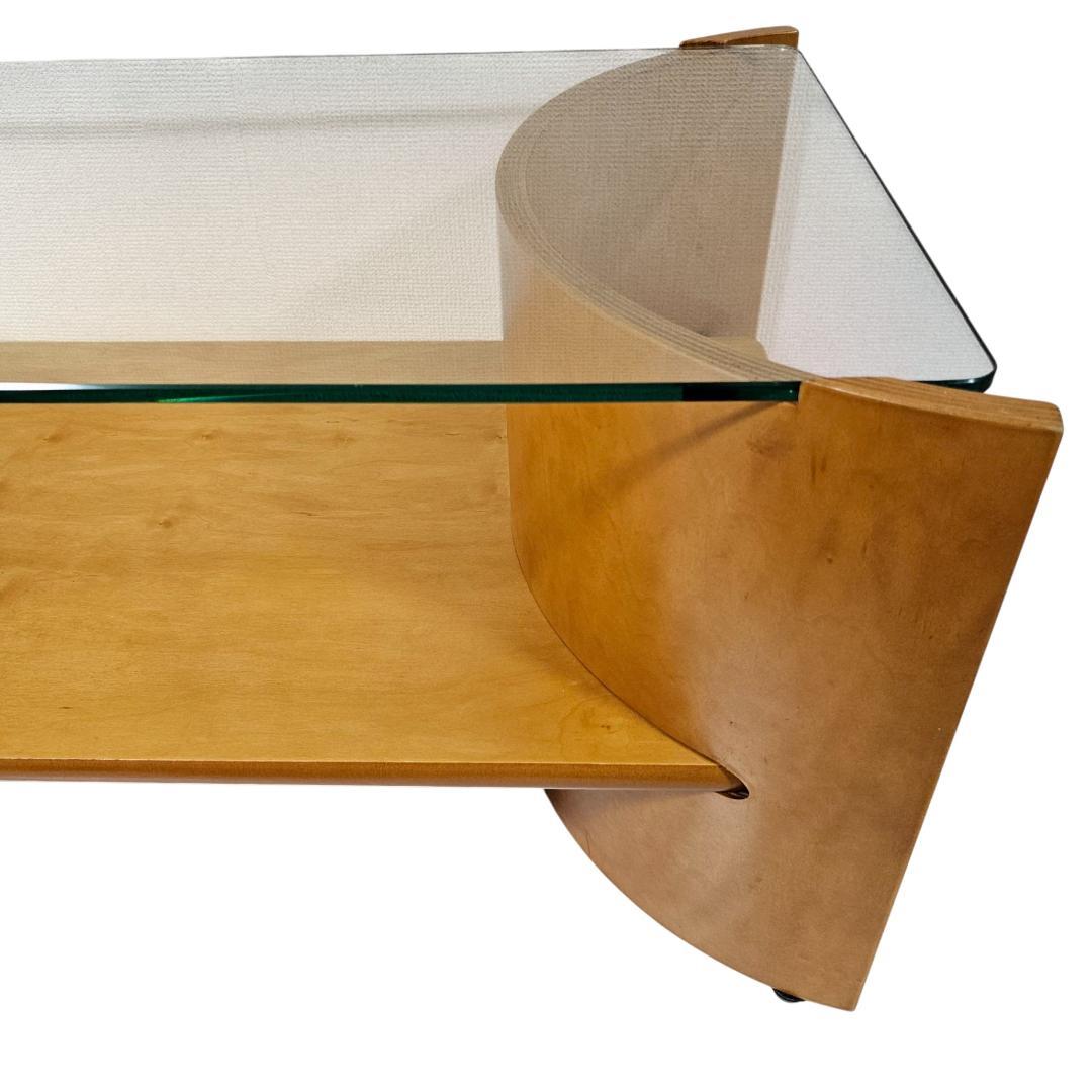 北欧レトロ 曲木プライウッド×ガラス天板 センターテーブル ヴィンテージ