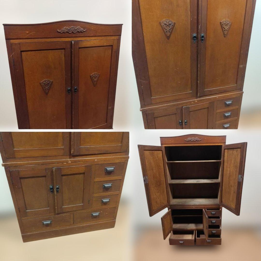 昭和レトロ 木製 木戸食器棚 アンティーク 飾り棚 カップボード キャビネット