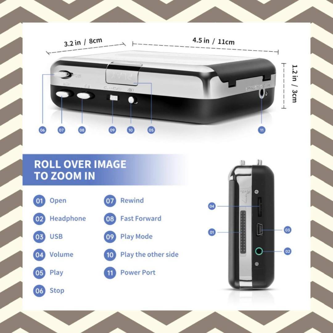 USB変換プレーヤー カセットテープ用 オートリバース機能搭載