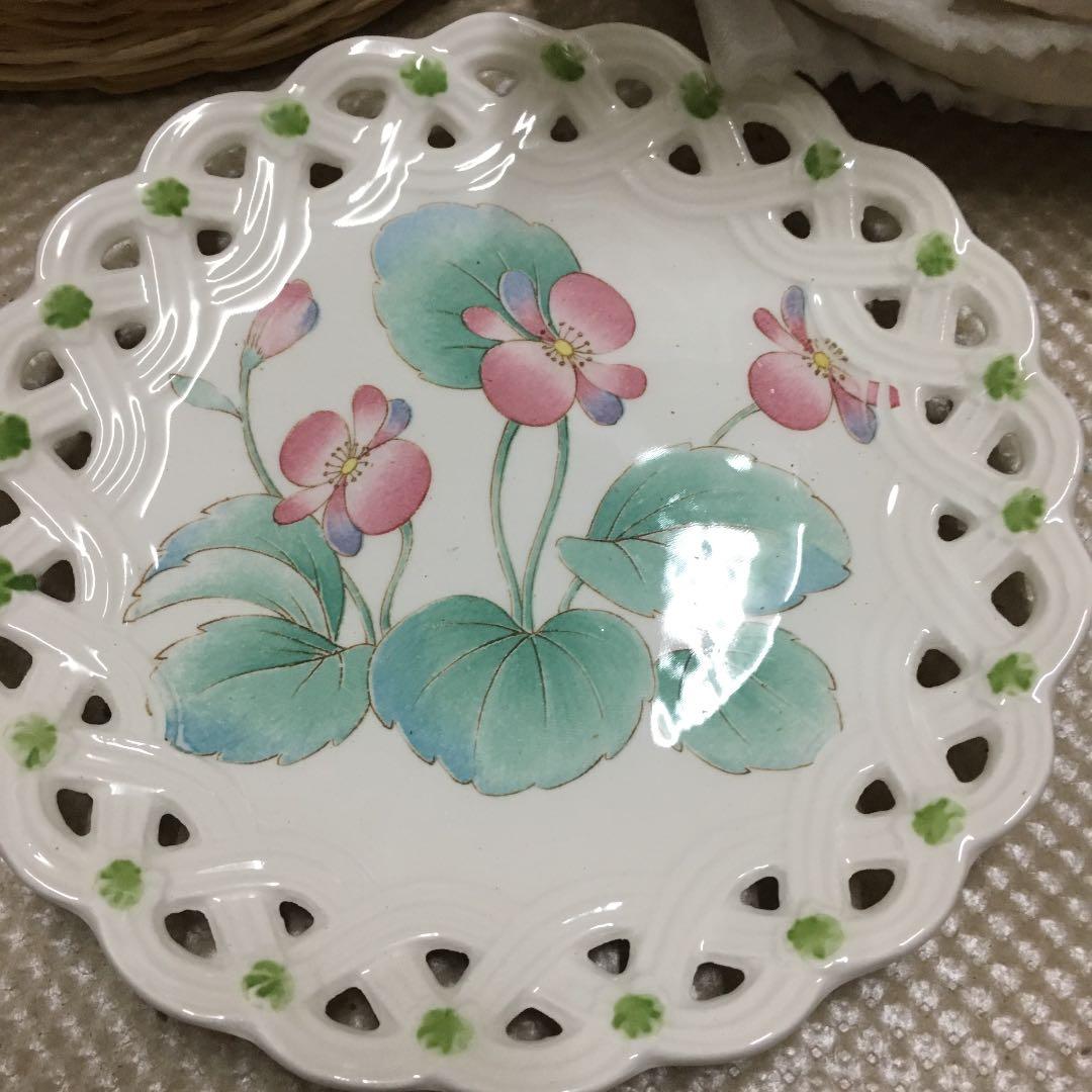 0653　富永陶園 ポピーすかし絵変わり ケーキセット カゴ付