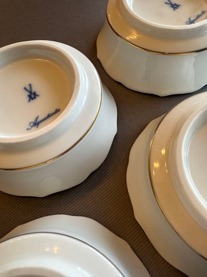 マイセンMeissen◇歴代剣マーク　金彩小皿　５枚セット◇アクアティンタ