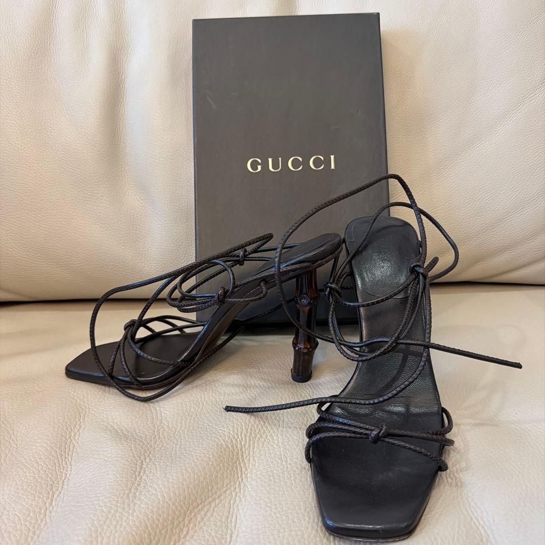 【美品】GUCCI バンブー　ブラック ストラップサンダル　サイズ7 1/2
