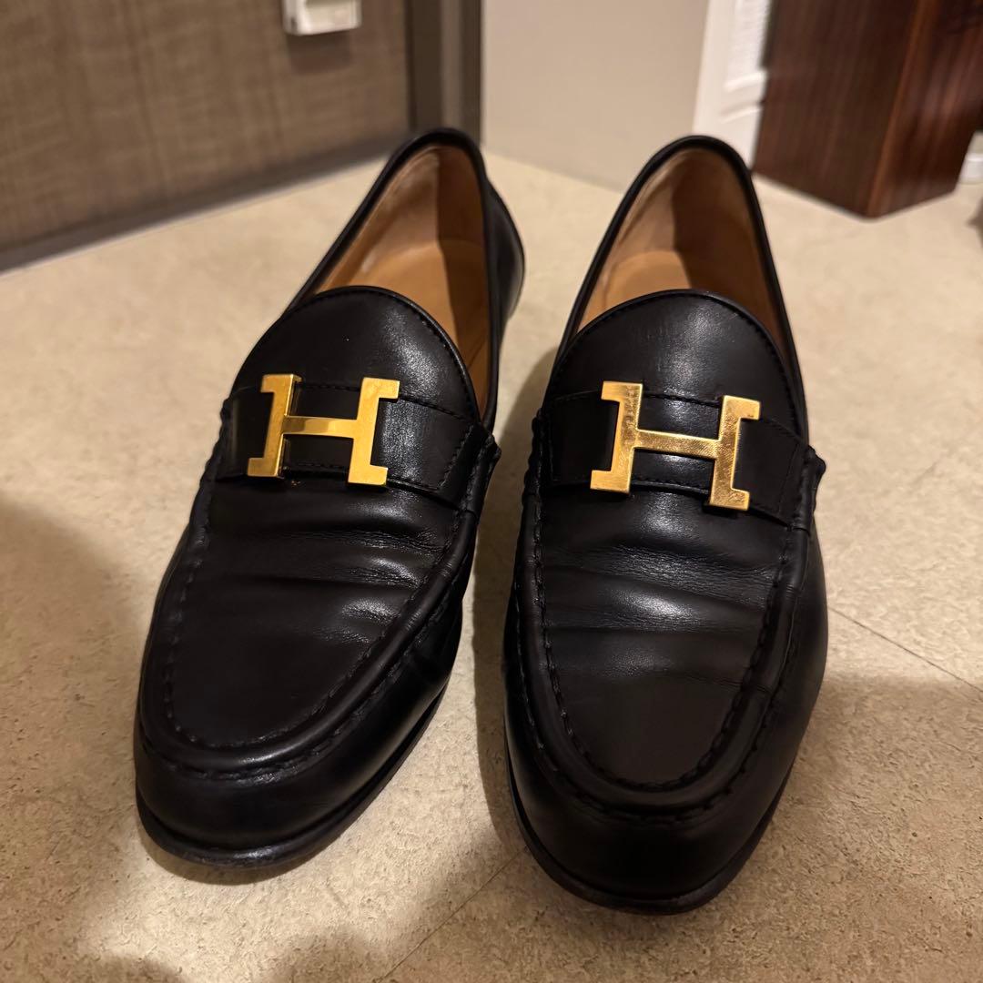 【24cm】HERMES 黒ローファー コンスタンス エルメス 37 1/2