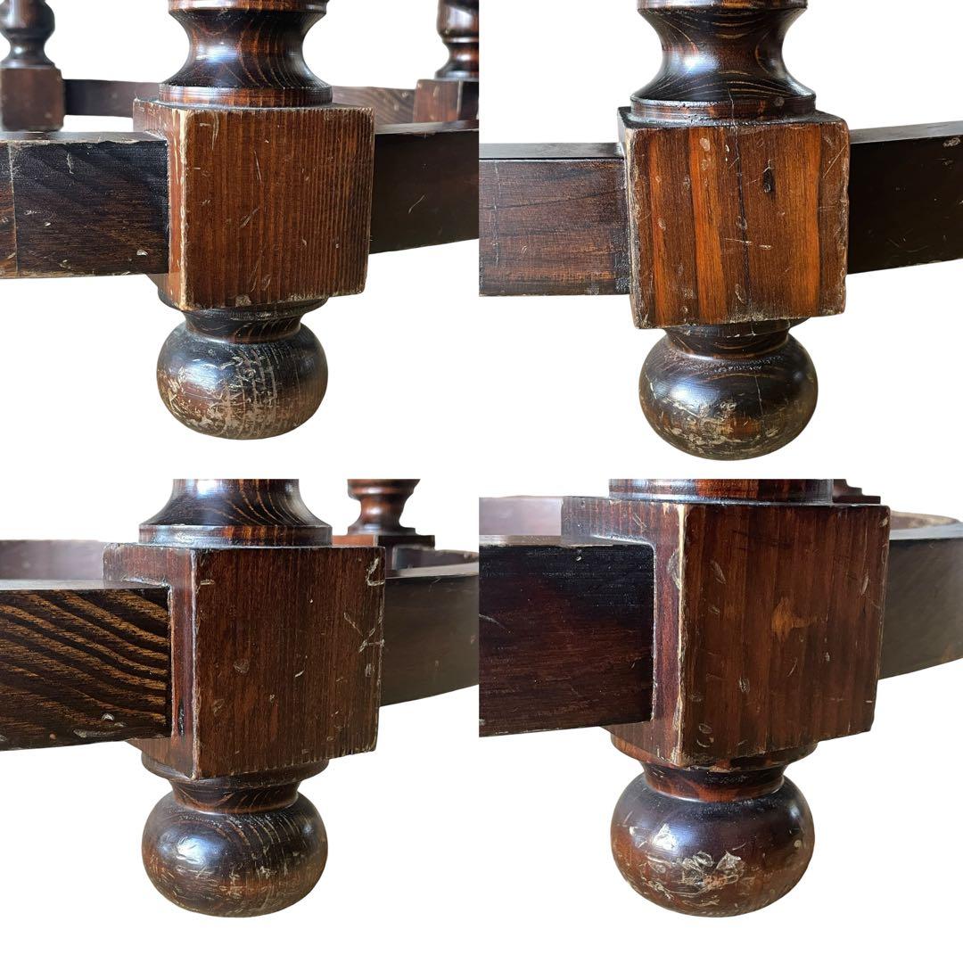 スペイン ビンテージ 彫刻 ラウンド 丸 ローテーブル ガラス天板 直径80cm