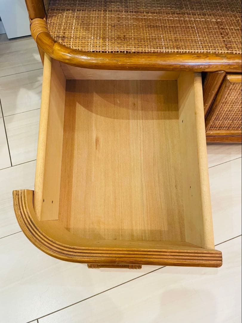 ヴィンテージ ラタン テレビラック 籐家具 収納 昭和レトロ