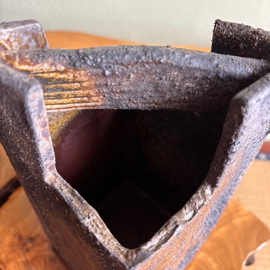 備前焼 松本頼明造 花生 花入 共箱 花瓶 高さ23cm