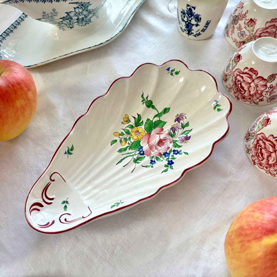 フランスアンティーク˚✧₊ リュネヴィル❁バラのブーケの素敵なシェル型ラヴィエ❁