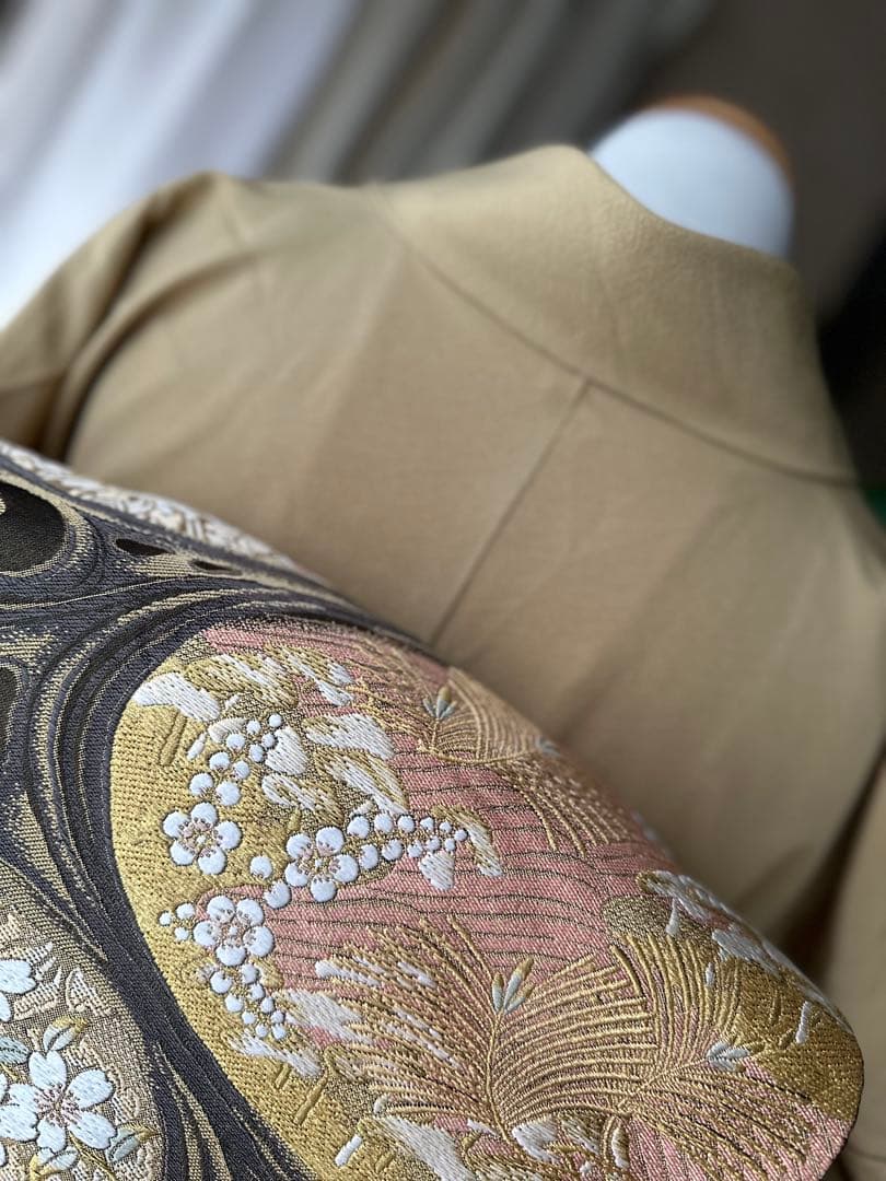 付け下げ訪問着 辛子色 正絹 高級ちりめん素材に汕頭刺繍 単品