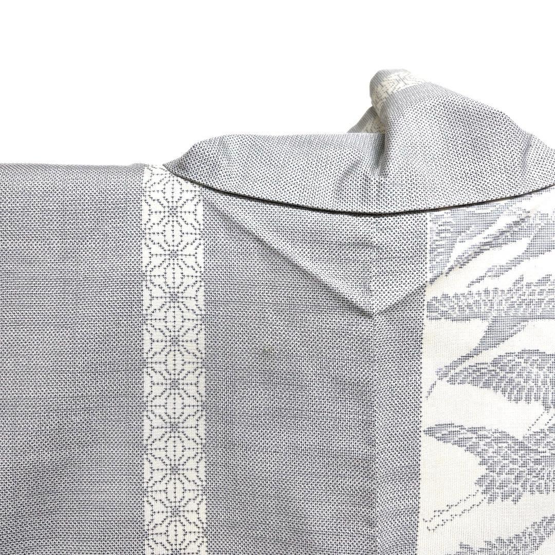 小紋　白大島紬　鶴　縦縞　蜀江紋　ブルー　着物　071a d