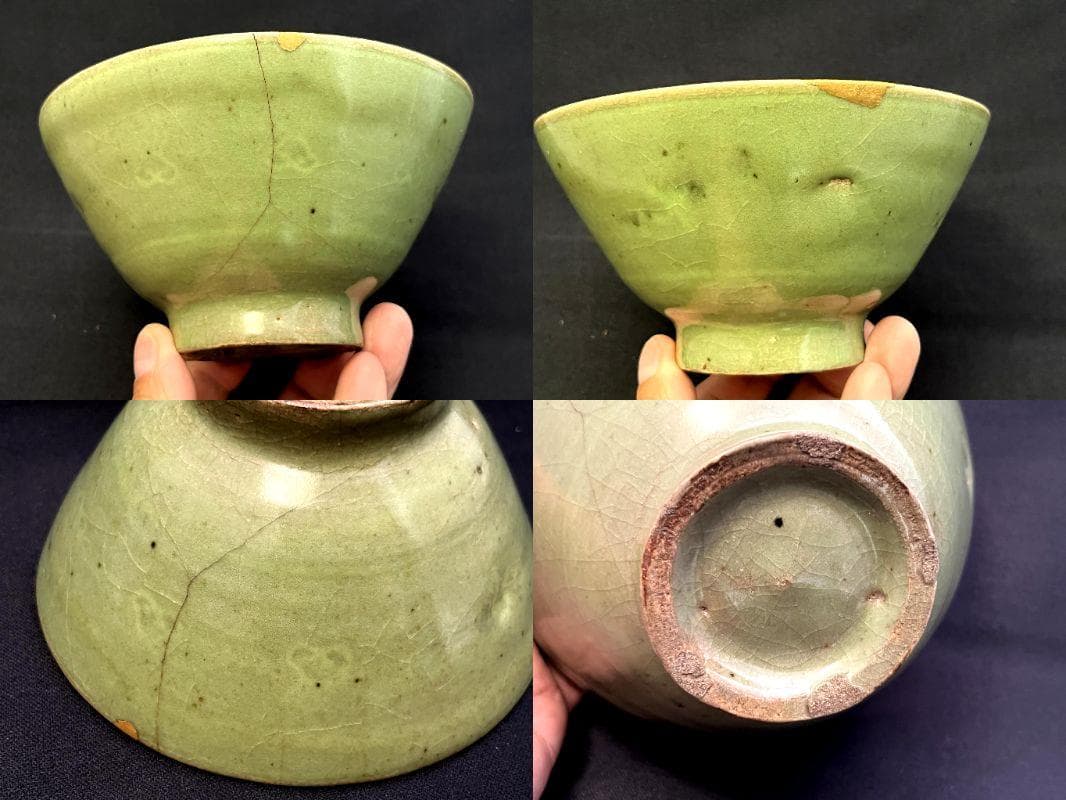 茶碗■朝鮮高麗期 高麗青磁古青磁 金継直し有 古玩 唐物 陶磁李朝 時代物■