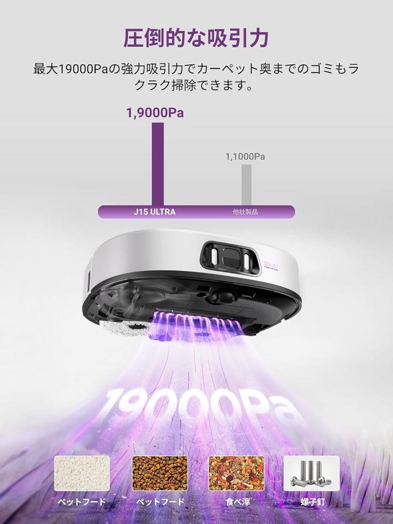 EUREKA J15 ULTRAロボット掃除機19000Pa 強力吸引力 両用