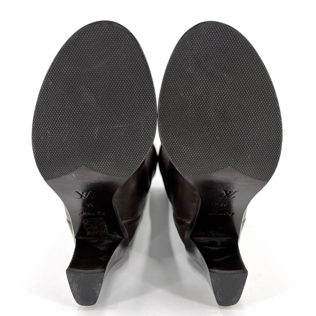 ルイヴィトン　ロングブーツ　LVロゴ金具　ベルトデザイン　ブラウン　レザー　36