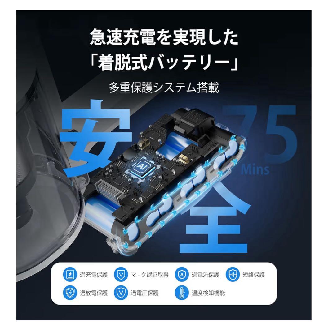 コードレス掃除機 除菌機能搭載 75Kpa 超強力吸 自立式 65分連続稼働
