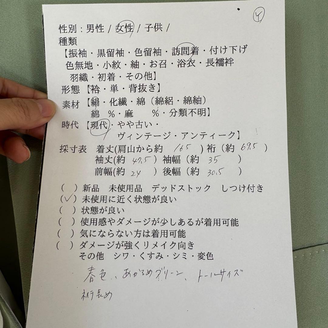 超美品　正絹　袷　訪問着　トールサイズ　春色　緑　裄長め　165裄69.5