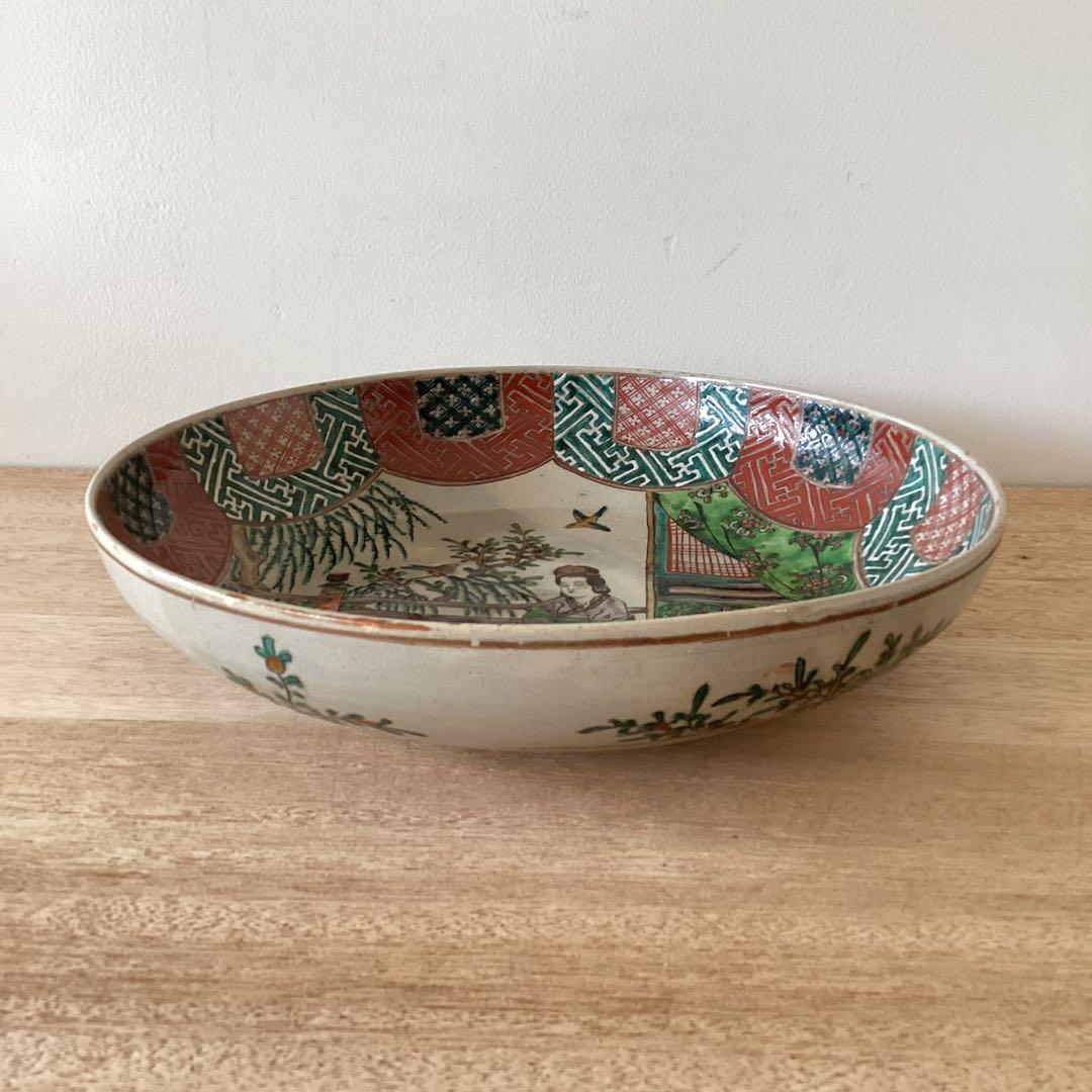 35㎝　貴婦人図　色絵大皿　飾り絵皿　時代物　当時物　有田焼　九谷焼　中国美術