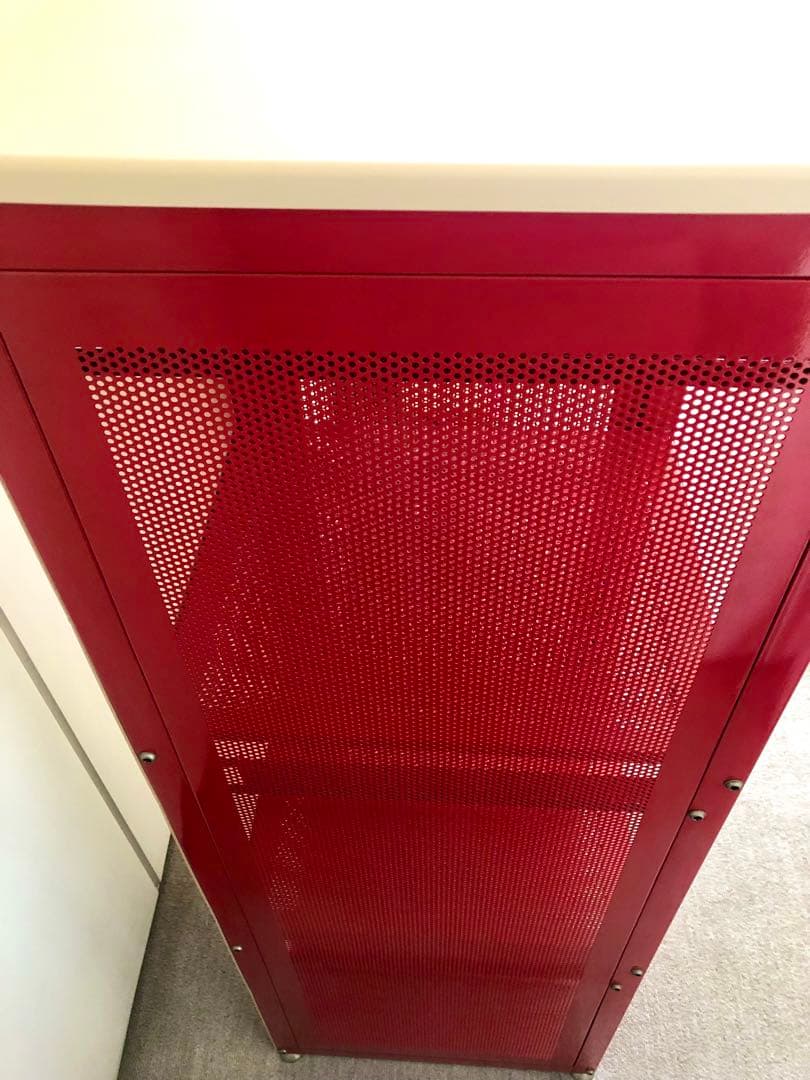 赤 スチールラック キャビネット スライド扉付　コンパートメントラック 棚 収納
