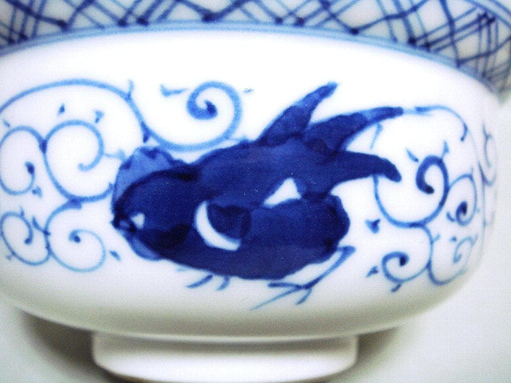 929『染付 鶏 蓋茶碗』　/骨董品 古美術 アンティーク 古玩