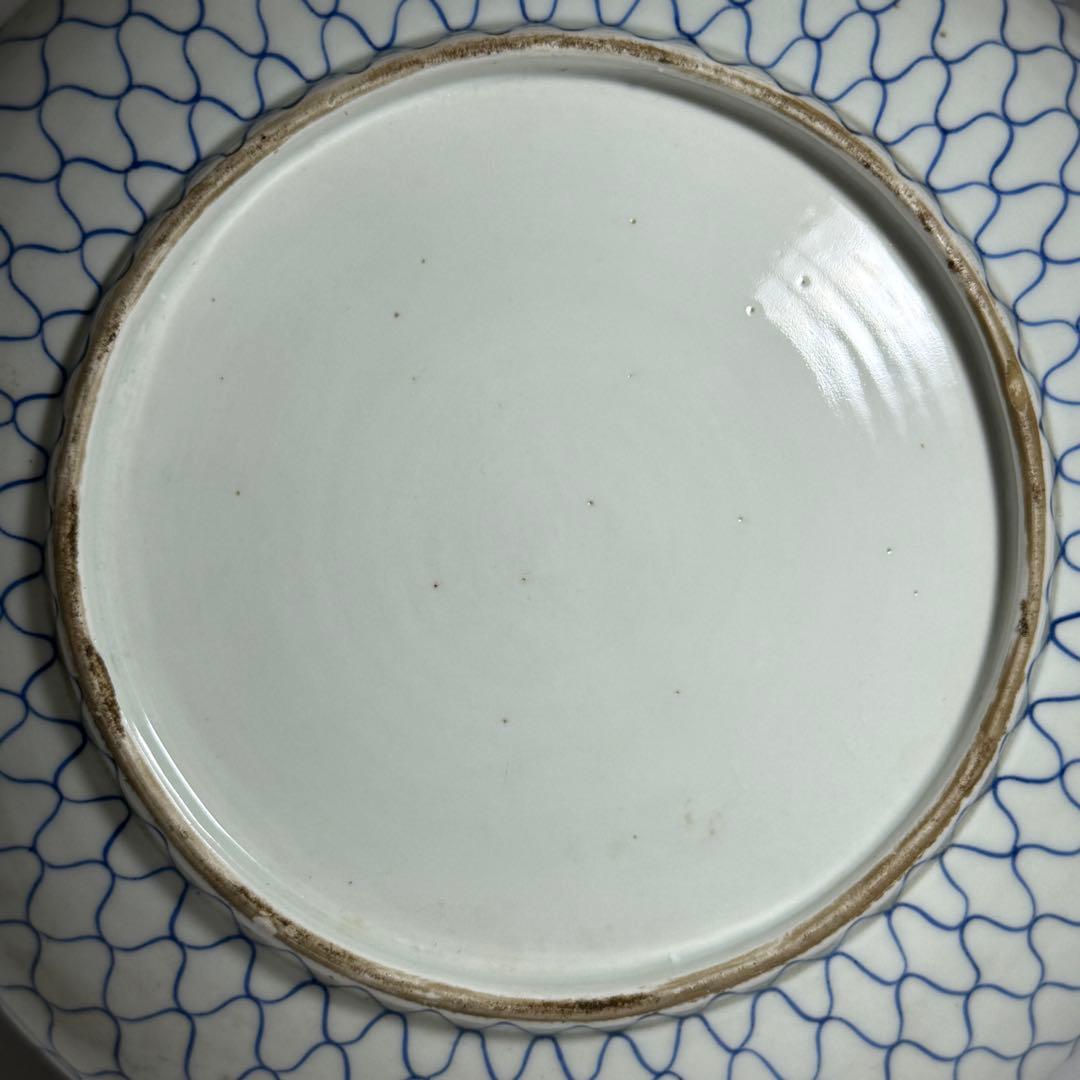 ◆名品 古伊万里 染付 網目文中皿大皿2枚組 江戸時代中期◆