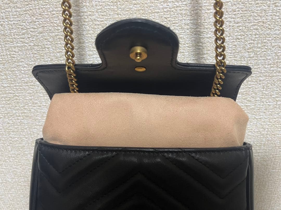 【美品】GUCCI グッチ　キルティングミニショルダーバッグ黒　GGマーモント