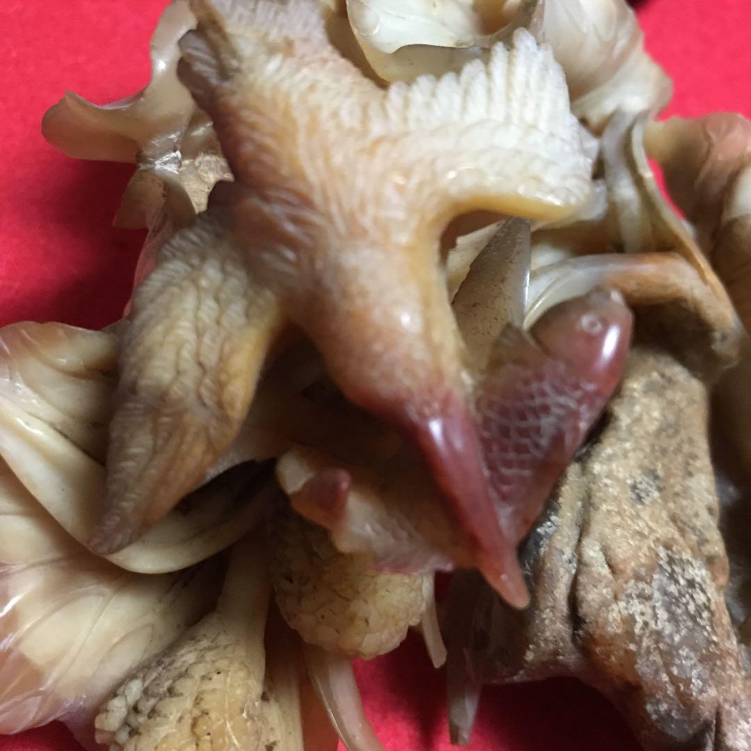 寿山石　石彫刻　花鳥、ハスの花　美術彫刻芸術品