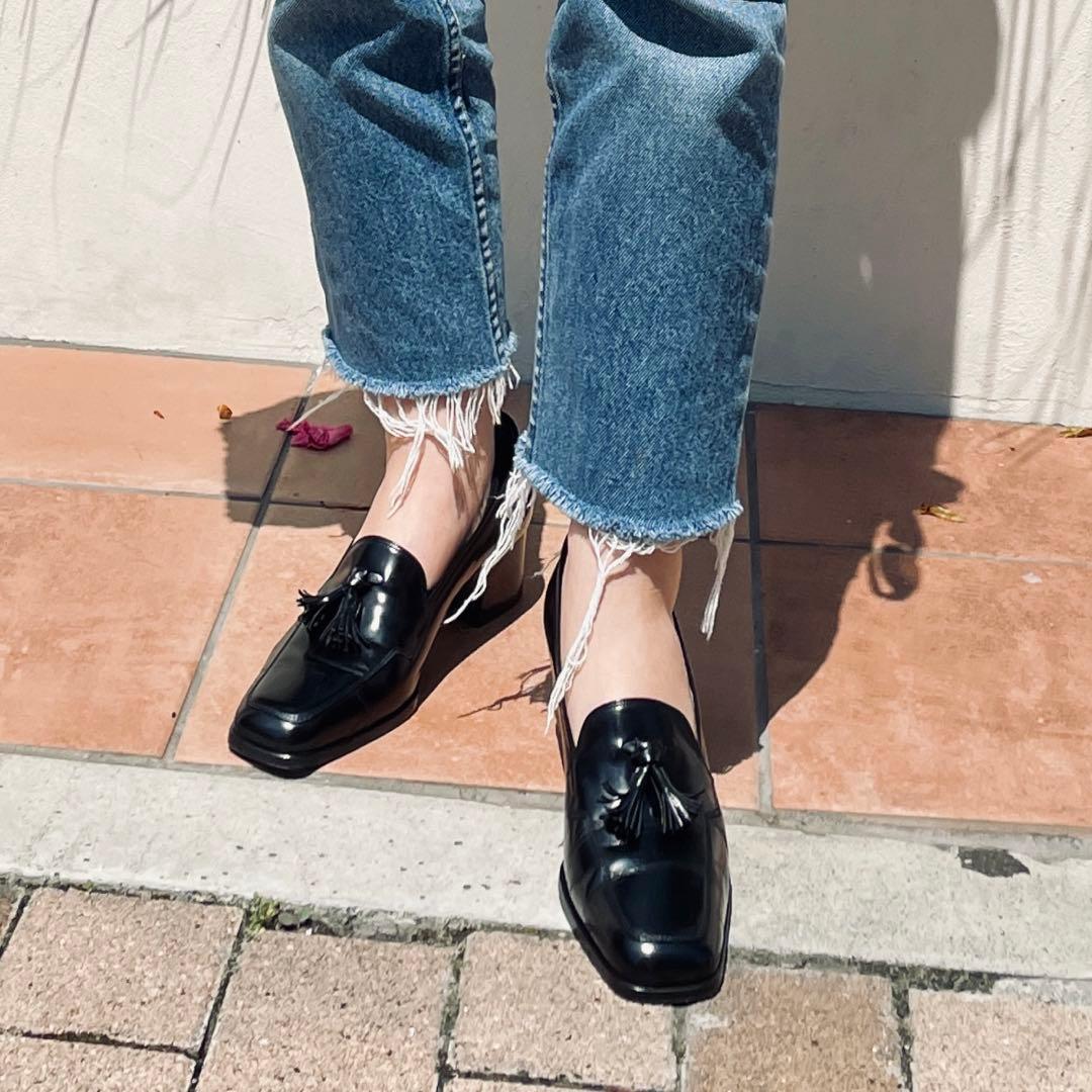 Celine 黒 タッセル付きローファー 中ヒール　36.5 23-23.5cm