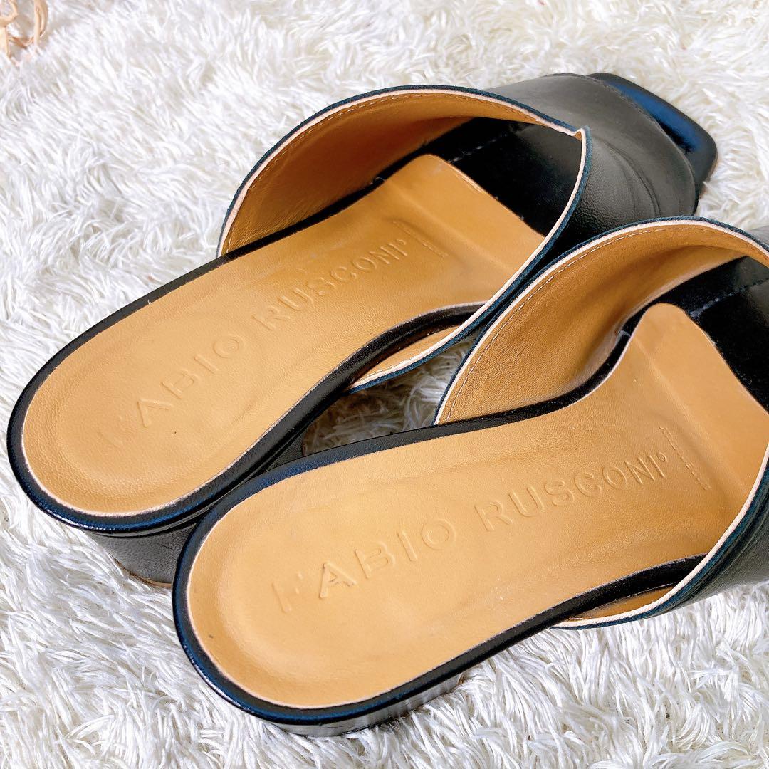 ファビオルスコーニ　レザー　Vカット　ミュール　サンダル　太ヒール　黒　23.5