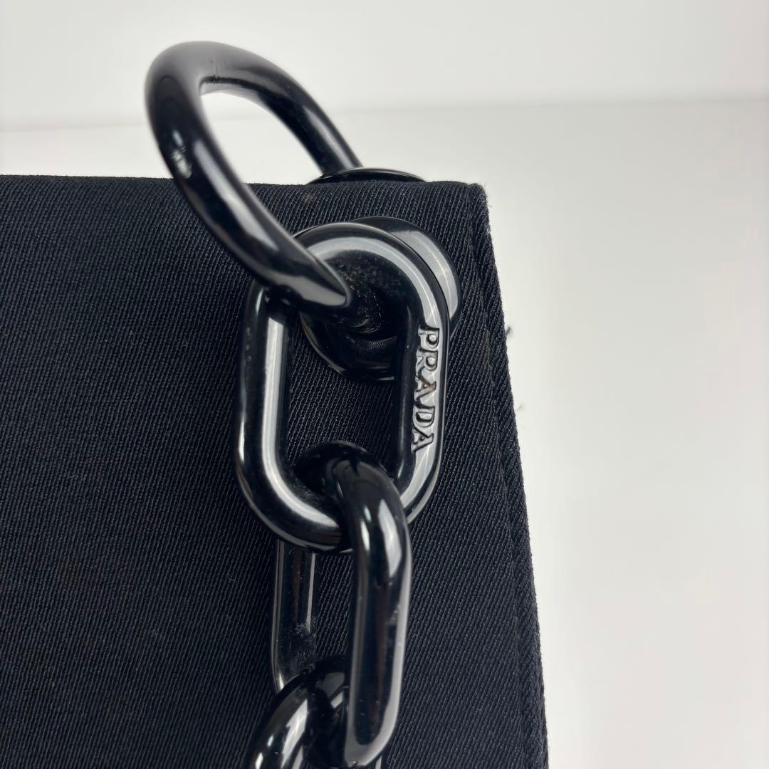 極美品 PRADA プラダ チェーン ショルダーバッグ キャンバス ブラック