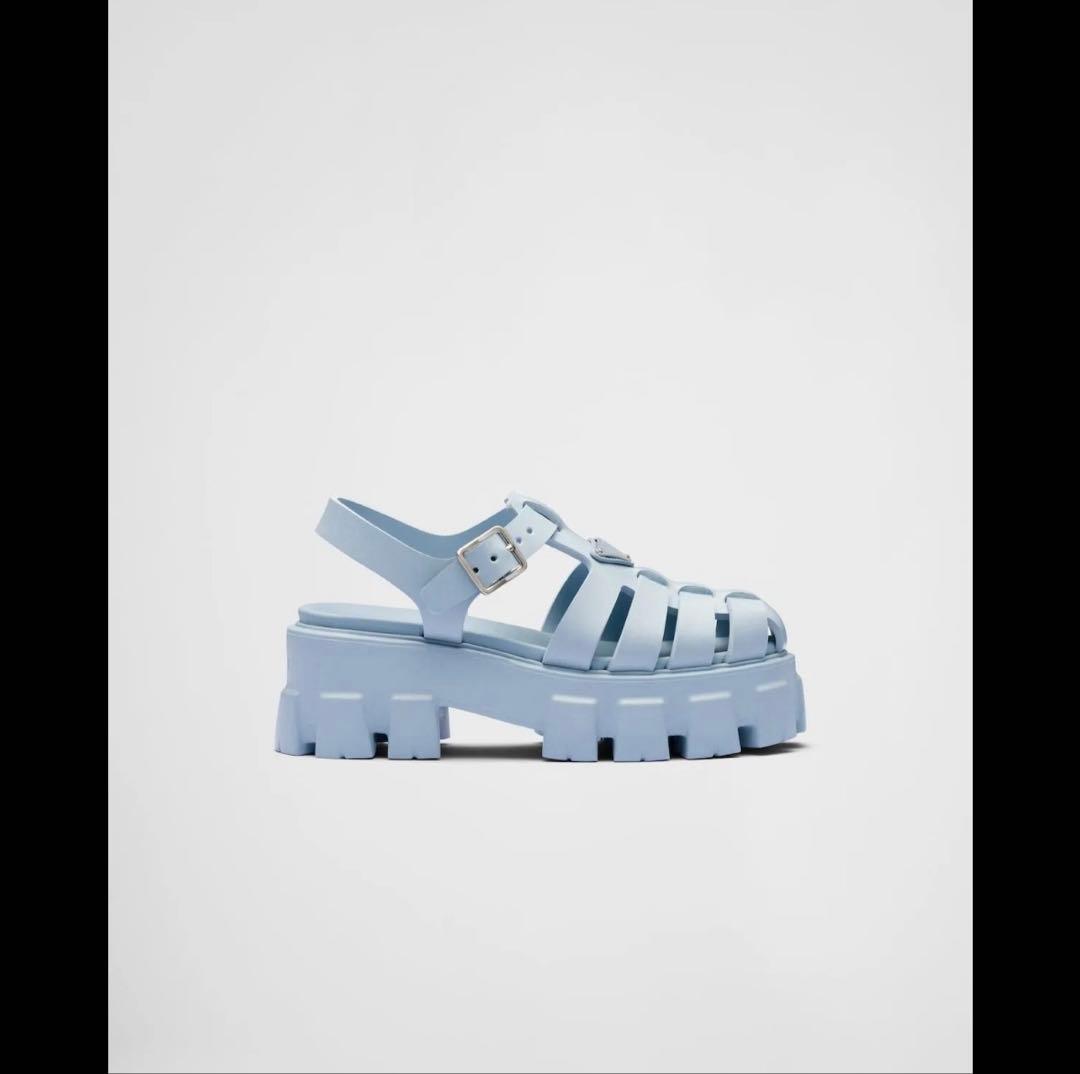 最終 PRADA モノリス ラバーサンダル 37 23.5cm プラダ ブルー