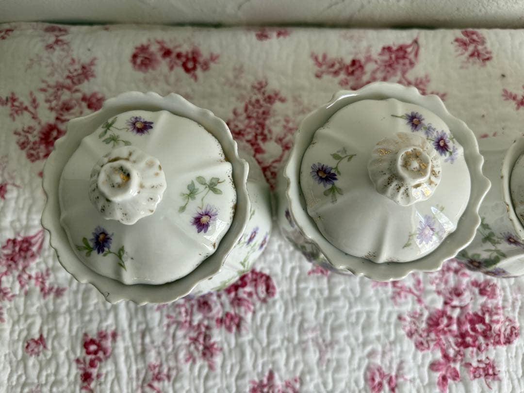 フランスアンティーク　陶器のキャニスター5個セット