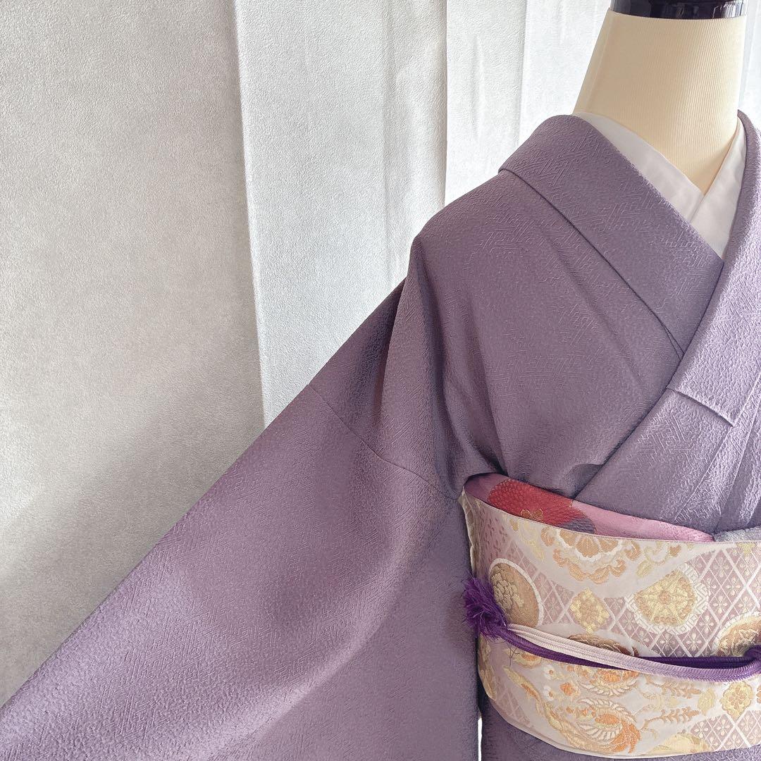 色無地　フルセット　着物　正絹　トールサイズ　紫　卒業式　入学式　一つ紋　G6