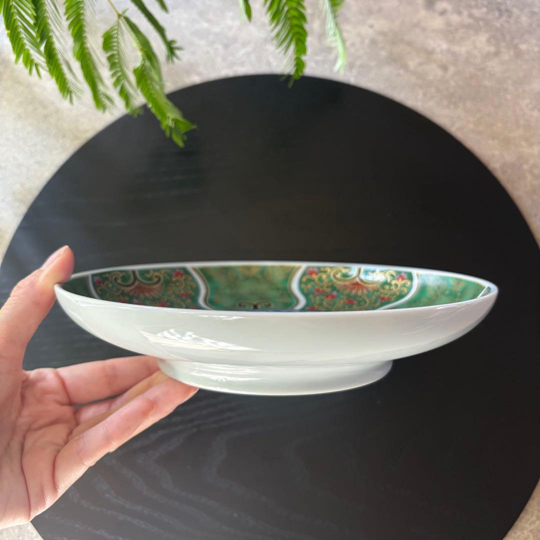 献上古伊万里　大皿　５枚セット　緑　グリーン　和食器　多用皿　金彩　豪華　和皿