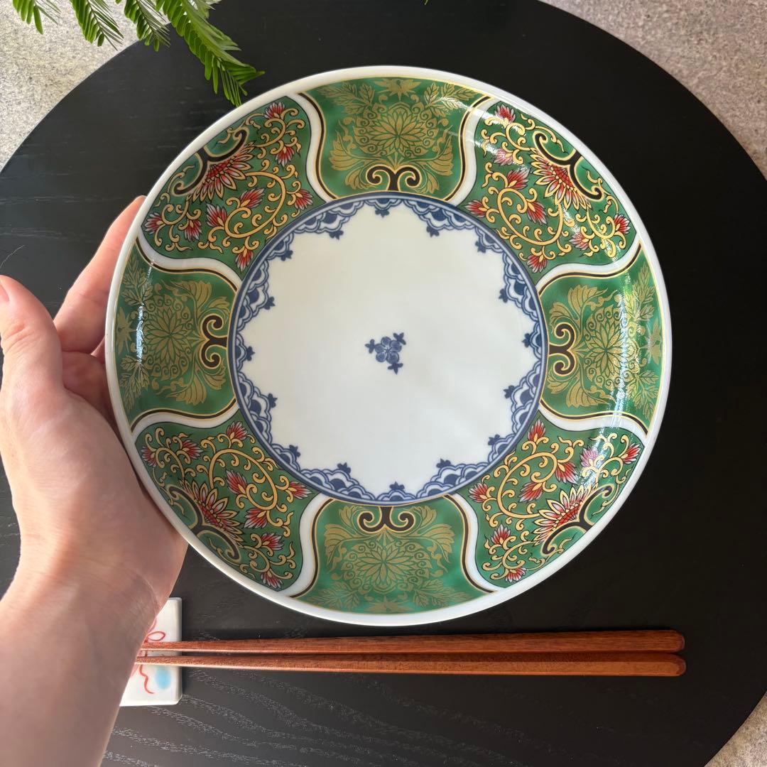 献上古伊万里　大皿　５枚セット　緑　グリーン　和食器　多用皿　金彩　豪華　和皿