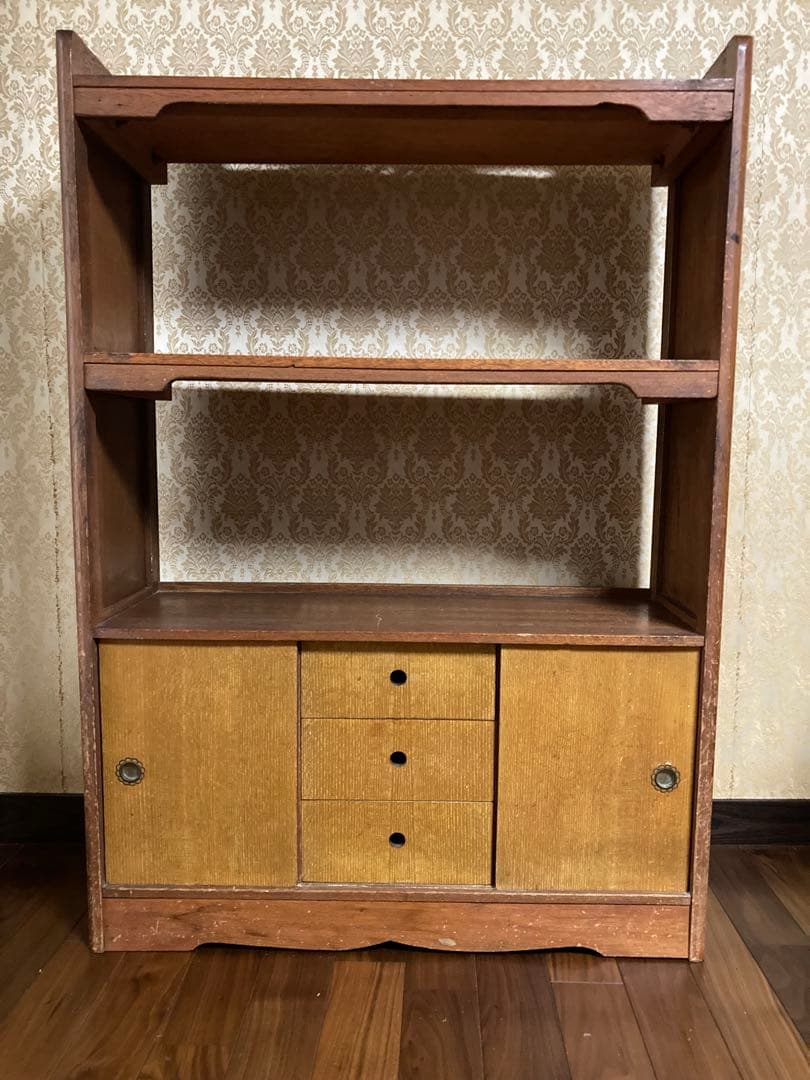 送料込【昭和レトロ アンティーク】本棚 ブックシェルフ 透かし彫り