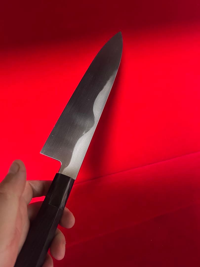 01442 包丁　牛刀　重啓作　本焼　富士山満月波紋　白鋼　箱付　未使用品