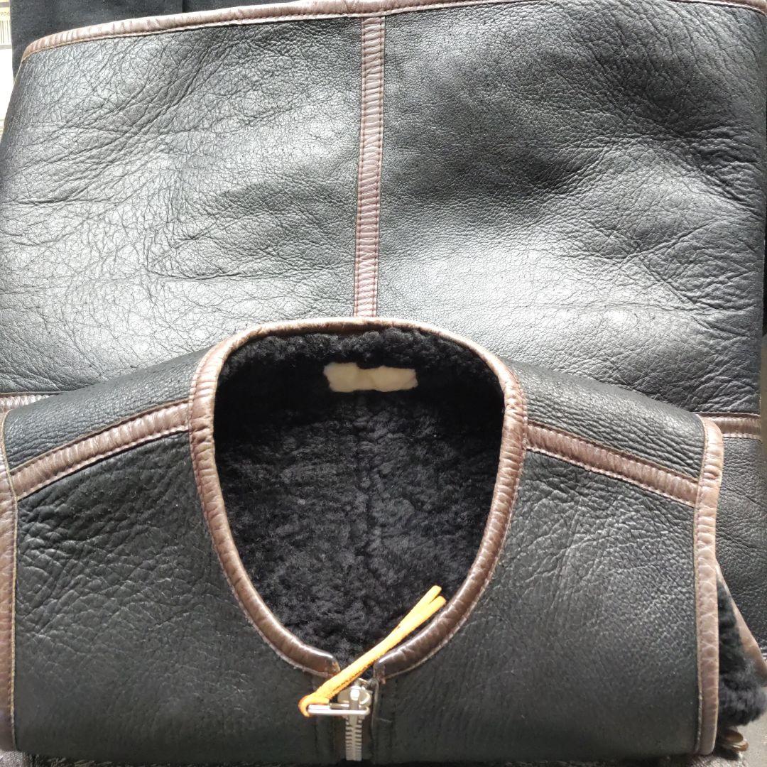 ムートンベスト レザー 羊革 日本製 B3 ブラック 黒 シープスキン 毛皮