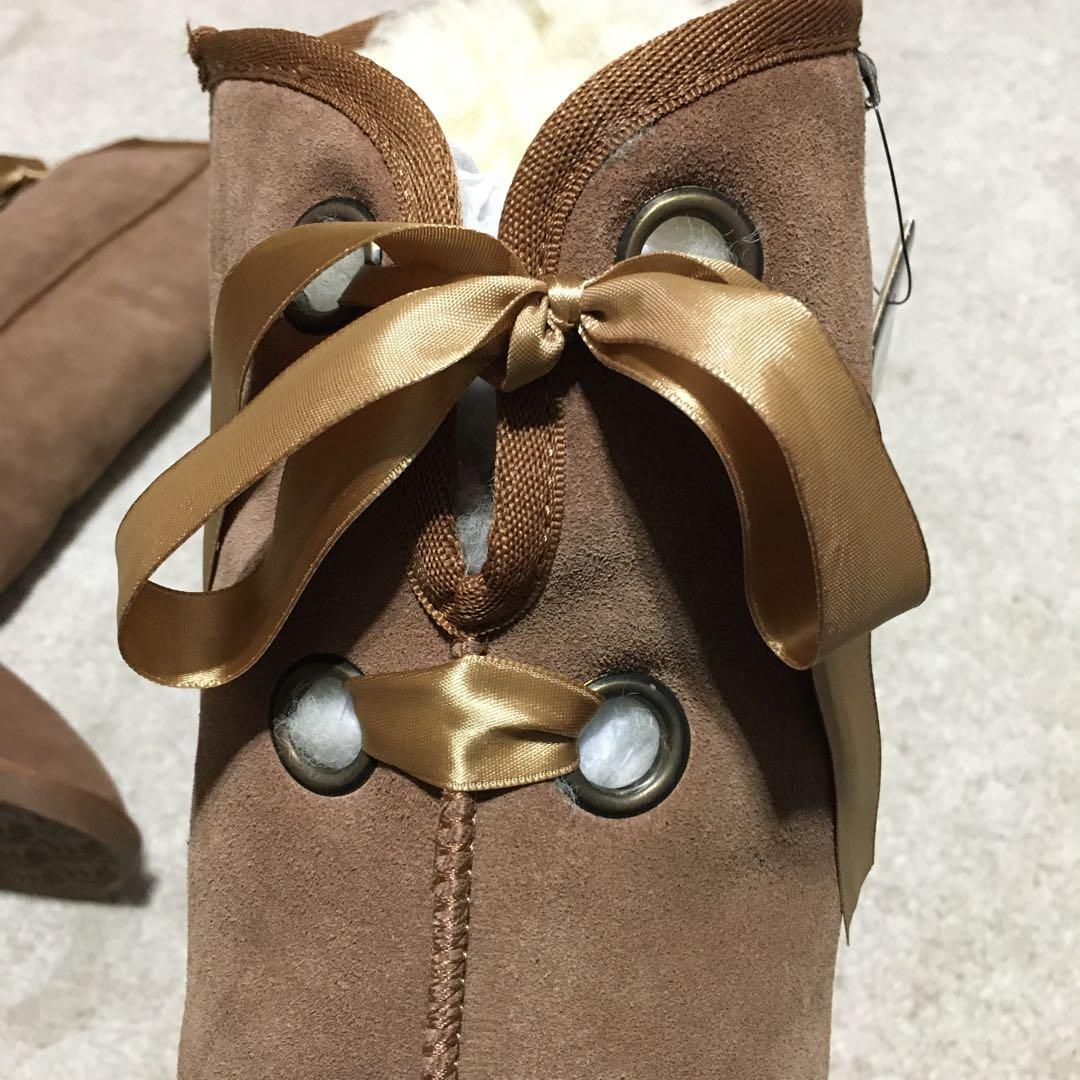 emu ♫ ニーハイ ムートンブーツ キャメル ブラウン 25cm W8 リボン