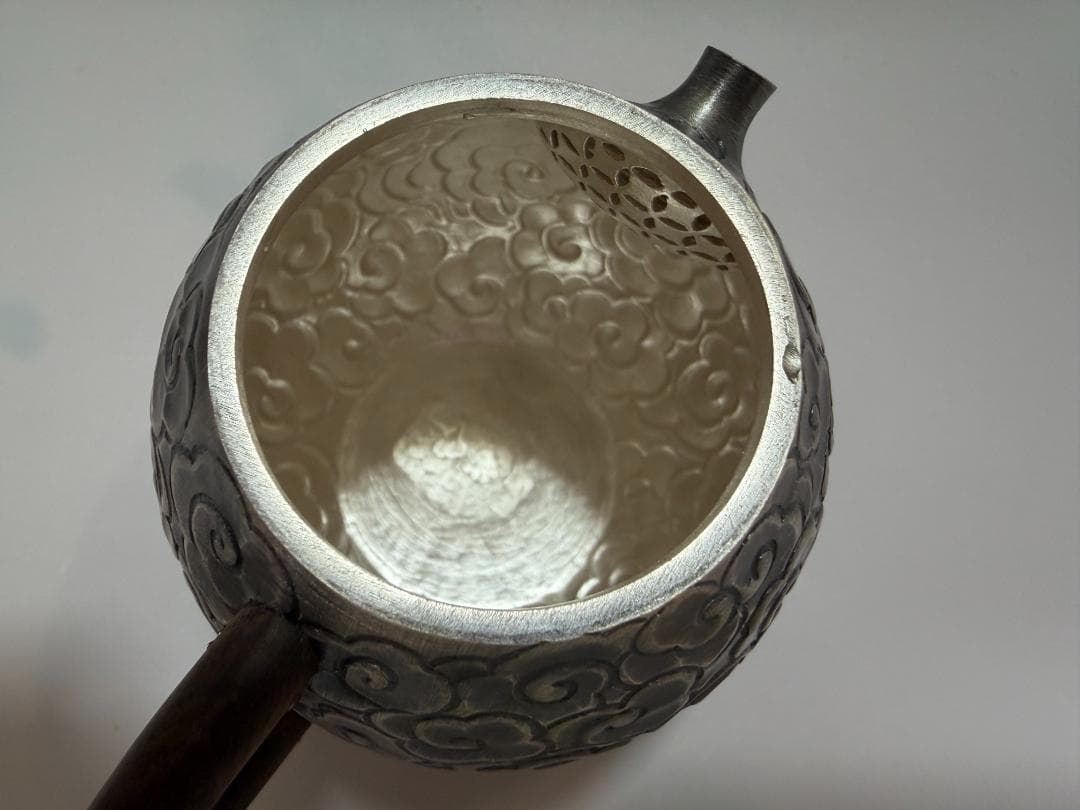 純銀製 丸形 雲文様 急須 銀瓶 煎茶道具