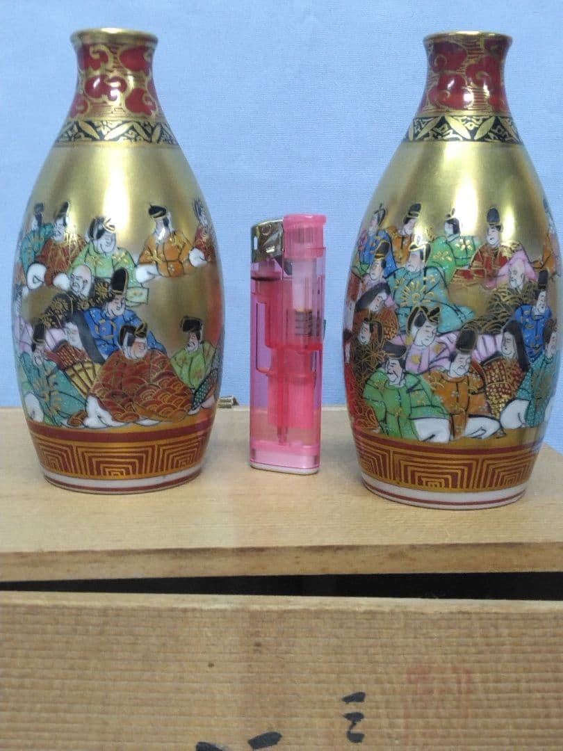 九谷焼龍山　中田龍山　三十六歌仙酒器　九谷名工