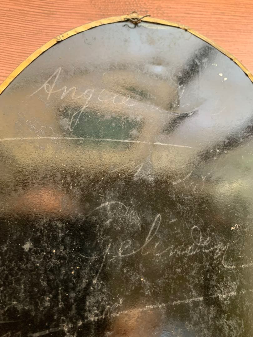 フランスアンティーク　19世紀ベルギーガラス額に美しくデコパージュされたマリア様