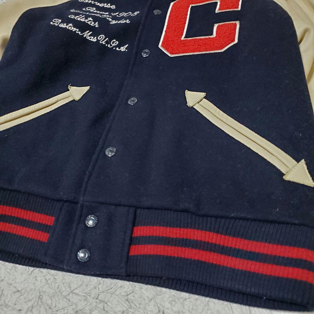 美品 希少 CONVERSE コンバース レザー袖 スタジャン バック刺繍 M