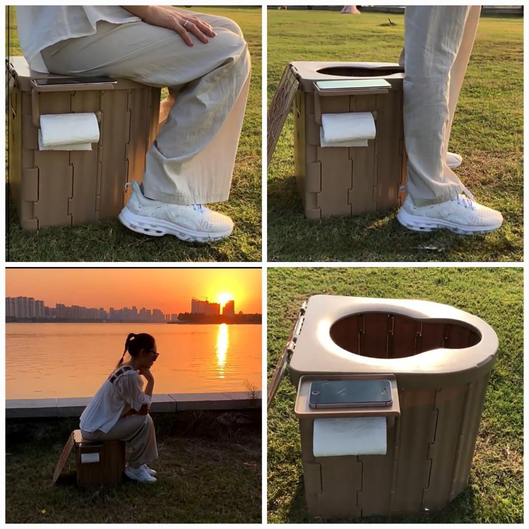 携帯トイレ グレー　簡易トイレ 非常用トイレ 折りたたみトイレ 防災グッズ