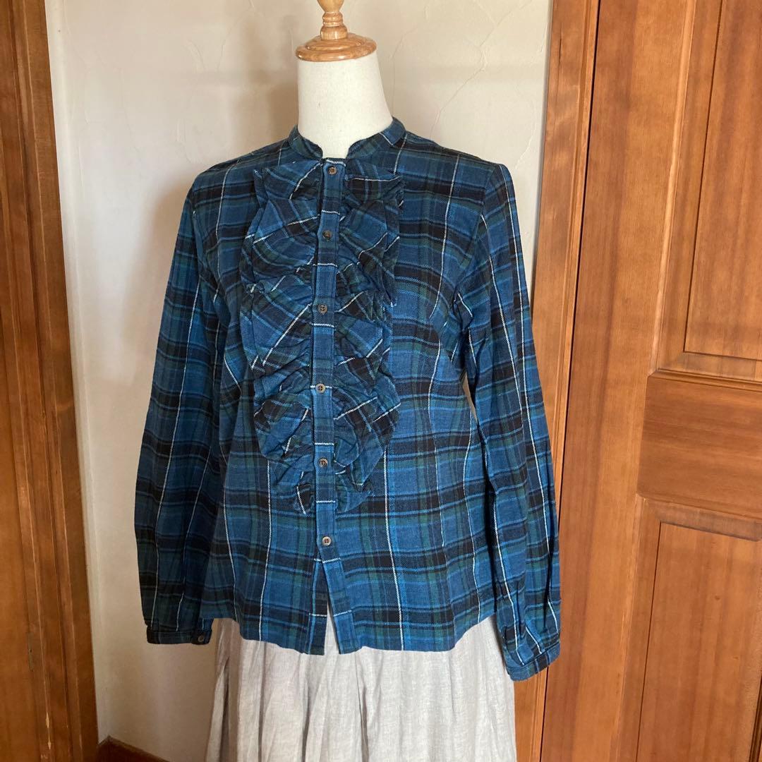 45R フォーティーファイブアール　フリル　ブラウス　チェック柄 サイズ2