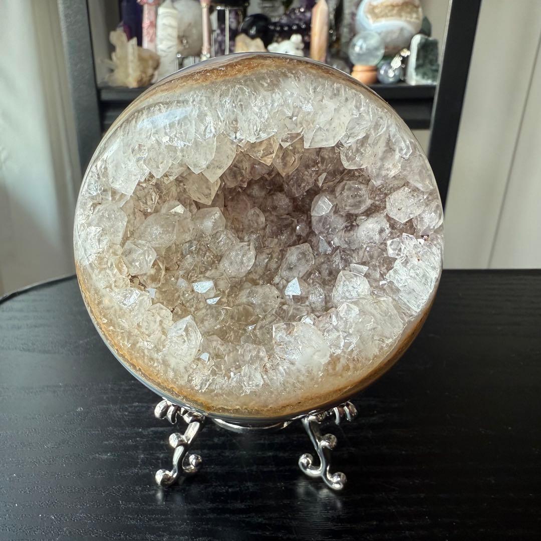 天然石瑪瑙の笑い口　置物　スフィア　丸玉NO.012402