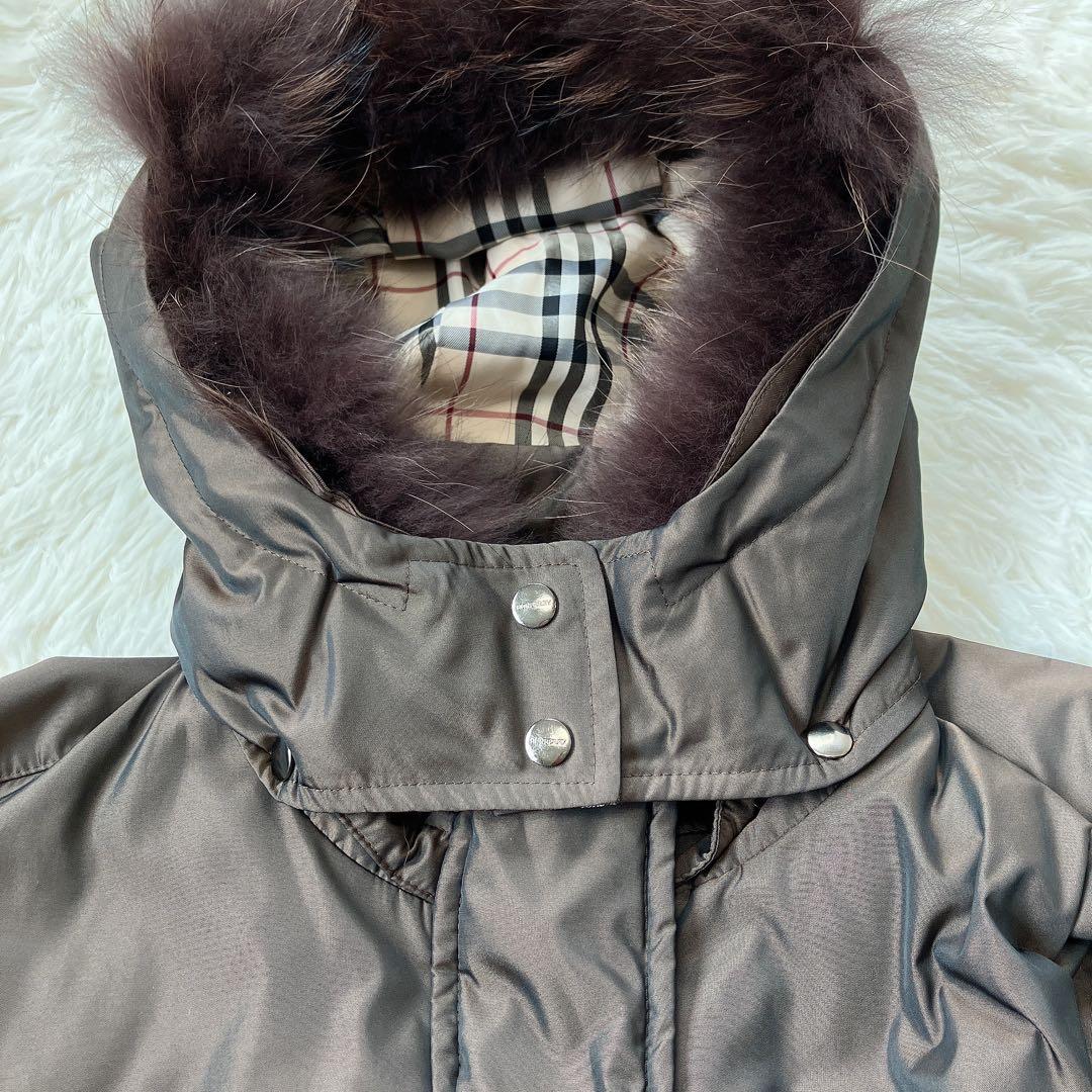 希少　バーバリーロンドン　モッズコート　ノバチェック　リアルファー　ダウン