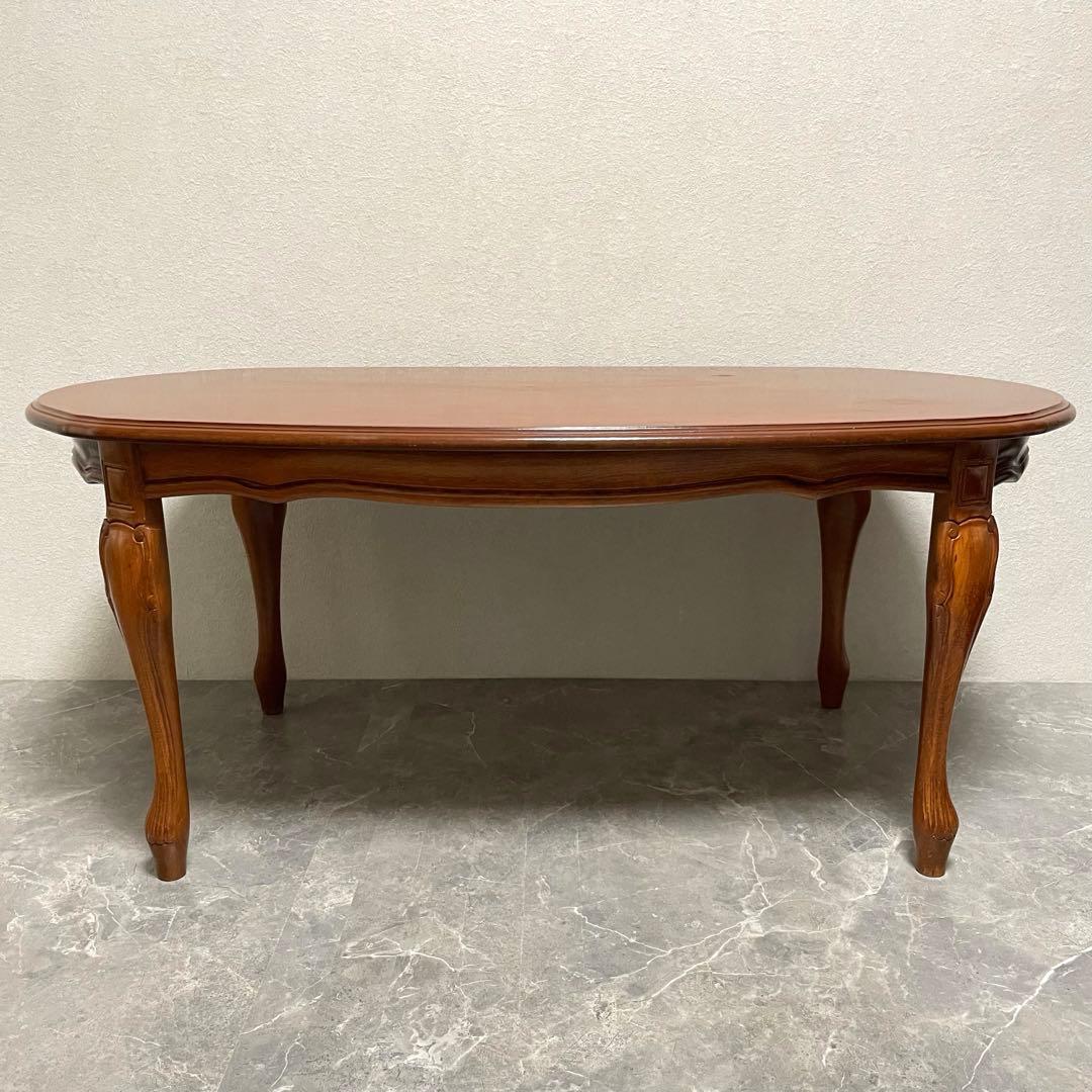 クラシカル　猫脚センターテーブル　 アンティークローテーブル オーバルテーブル